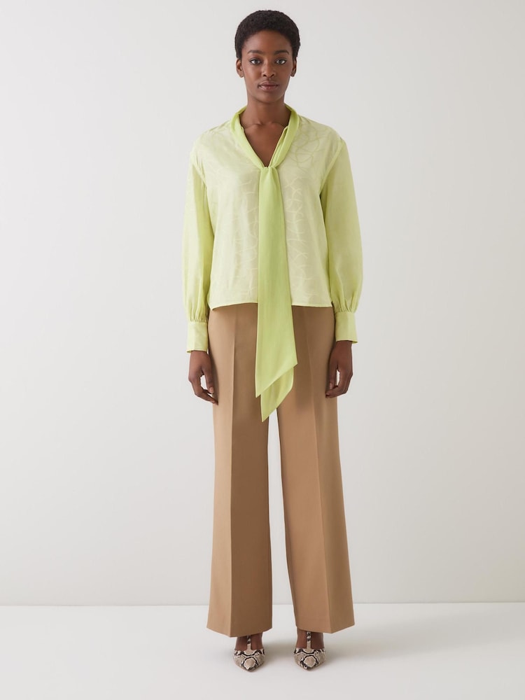 LK Bennett Green Maggie Rope Jacquard Print Silk Blend Blouse With Tie - Image 2 of 4 LK Bennett Green Maggie Rope Jacquard Print Silk Blend Blouse With Tie - Image 2 of 4