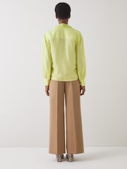 LK Bennett Green Maggie Rope Jacquard Print Silk Blend Blouse With Tie - Image 3 of 4
