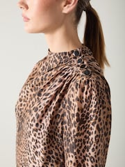 LK Bennett Brown Samantha Leopard Print Silk Button Shoulder Dress - Image 4 of 4