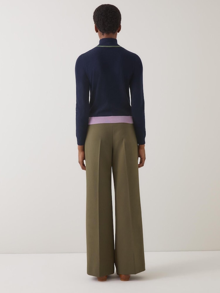 LK Bennett Green Natalia Colourblock Cotton Fine Gauge Merino Jumper - Image 2 of 3