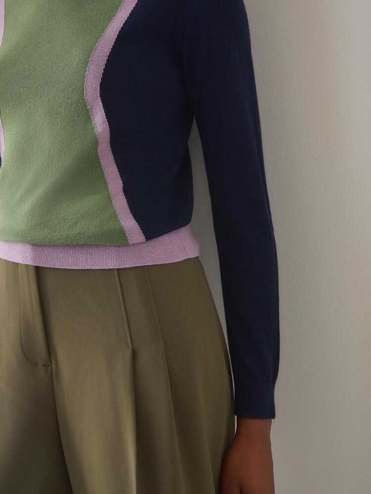 LK Bennett Green Natalia Colourblock Cotton Fine Gauge Merino Jumper - Image 3 of 3 LK Bennett Green Natalia Colourblock Cotton Fine Gauge Merino Jumper - Image 3 of 3