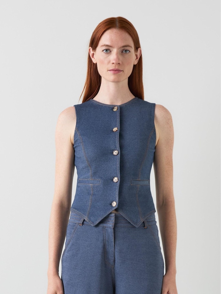 LK Bennett Freya Stretch Ponte Denim Cotton Waistcoat - Bild 1 von 4
