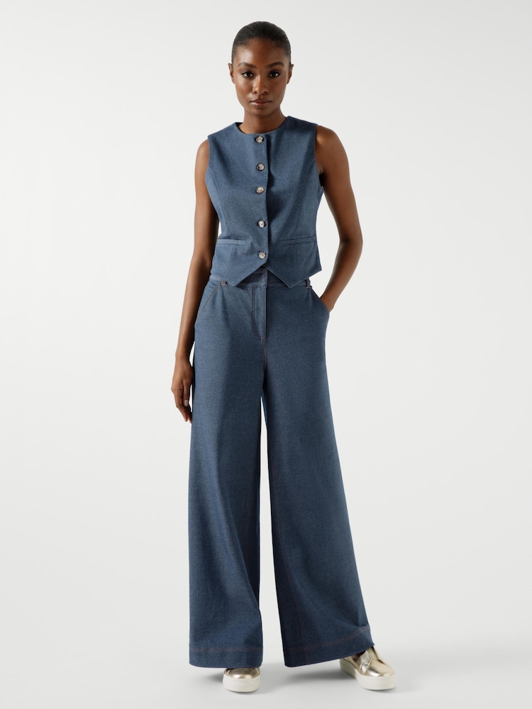 LK Bennett Freya Stretch Ponte Denim Cotton Waistcoat - Bild 2 von 4