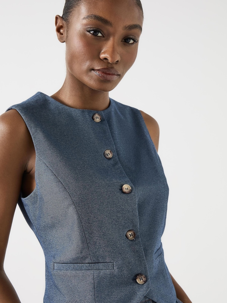 LK Bennett Freya Stretch Ponte Denim Cotton Waistcoat - Bild 4 von 4