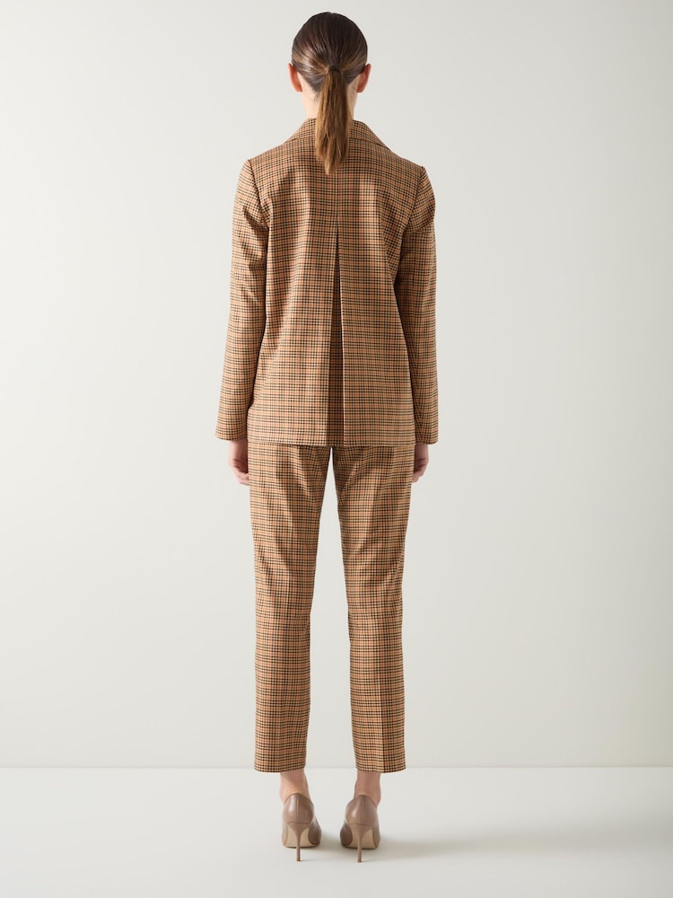 LK Bennett Brown Cheque Print Tencel Double Breasted Jacket - Image 2 of 4 LK Bennett Brown Cheque Print Tencel Double Breasted Jacket - Image 2 of 4