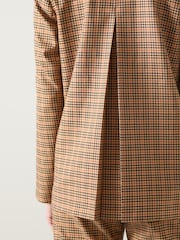 LK Bennett Brown Cheque Print Tencel Double Breasted Jacket - Image 3 of 4