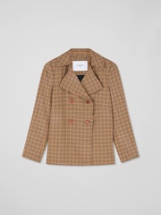 LK Bennett Brown Cheque Print Tencel Double Breasted Jacket - Image 4 of 4