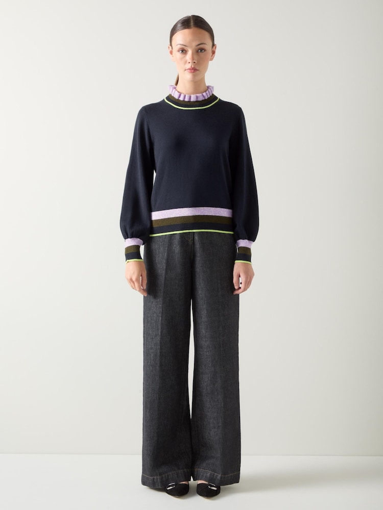 LK Bennett Blue Alina Stripe Cotton Rib Detail Sweater - Image 1 of 4 LK Bennett Blue Alina Stripe Cotton Rib Detail Sweater - Image 1 of 4