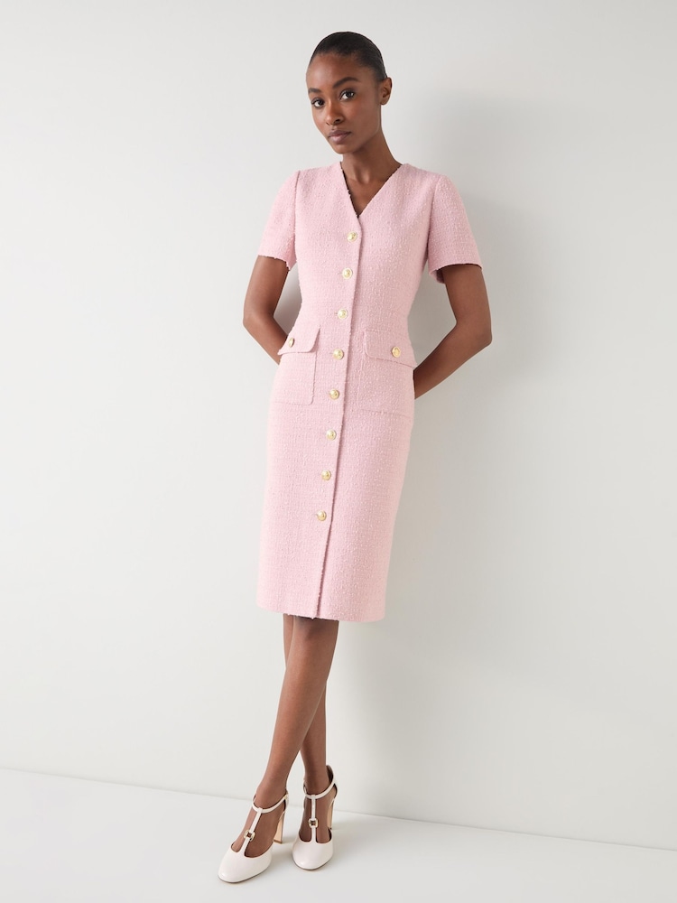 LK Bennett Pink Carla Tweed Cap Sleeve Dress - Image 1 of 4 LK Bennett Pink Carla Tweed Cap Sleeve Dress - Image 1 of 4