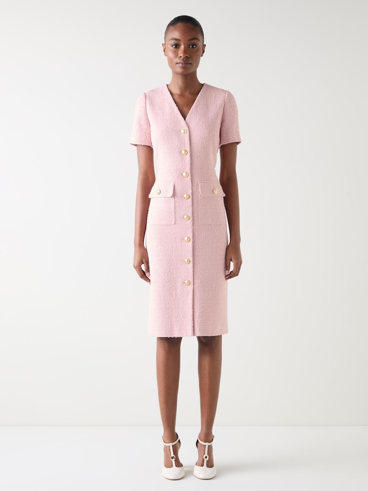 LK Bennett Pink Carla Tweed Cap Sleeve Dress - Image 4 of 4