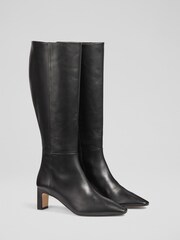 LK Bennett Black Margarite Leather Knee Boots - Image 2 of 5