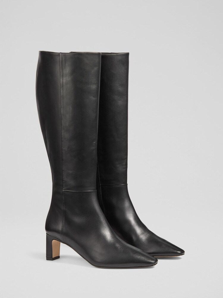 LK Bennett Black Margarite Leather Knee Boots - Image 2 of 5