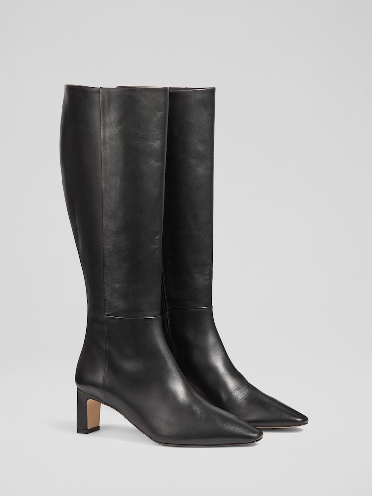 LK Bennett Black Margarite Leather Knee Boots - Image 2 of 5 LK Bennett Black Margarite Leather Knee Boots - Image 2 of 5