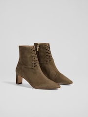 LK Bennett Green Betty Lace Up Leather Block Heel Boots - Image 2 of 4