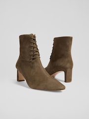 LK Bennett Green Betty Lace Up Leather Block Heel Boots - Image 3 of 4