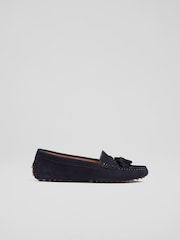 LK Bennett Blue Les Lie Mocasin Leather Tassel Loafers - Image 1 of 4