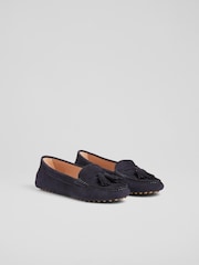 LK Bennett Blue Les Lie Mocasin Leather Tassel Loafers - Image 2 of 4