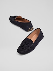 LK Bennett Blue Les Lie Mocasin Leather Tassel Loafers - Image 3 of 4