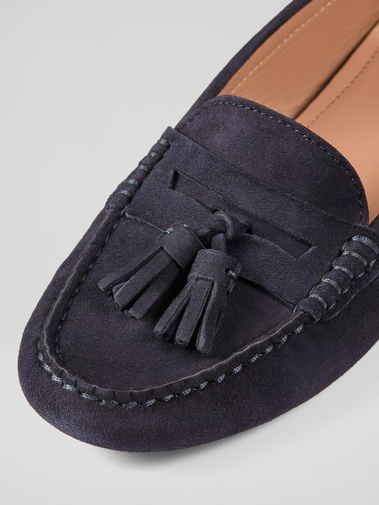 LK Bennett Blue Les Lie Mocasin Leather Tassel Loafers - Image 4 of 4