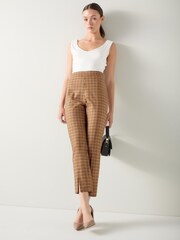 LK Bennett Brown Slim Check Print Tencel Multi Check Side Zip Trousers - Image 3 of 4