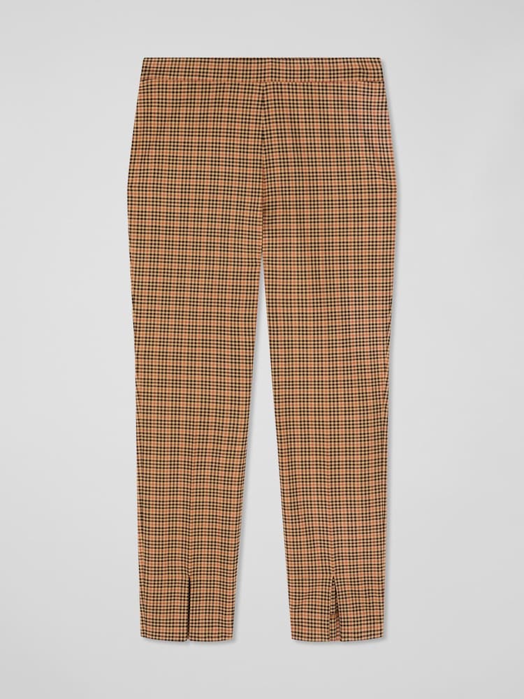 LK Bennett Brown Slim Check Print Tencel Multi Check Side Zip Trousers - Image 4 of 4 LK Bennett Brown Slim Check Print Tencel Multi Check Side Zip Trousers - Image 4 of 4