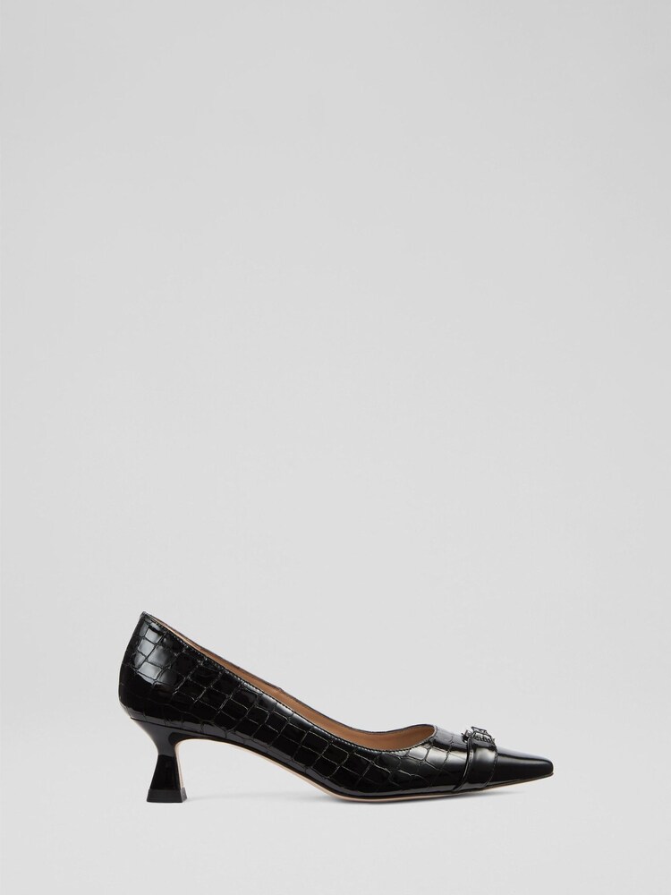 LK Bennett Black Oloid Croc Leather Closed Courts - Image 1 of 3 LK Bennett Black Oloid Croc Leather Closed Courts - Image 1 of 3