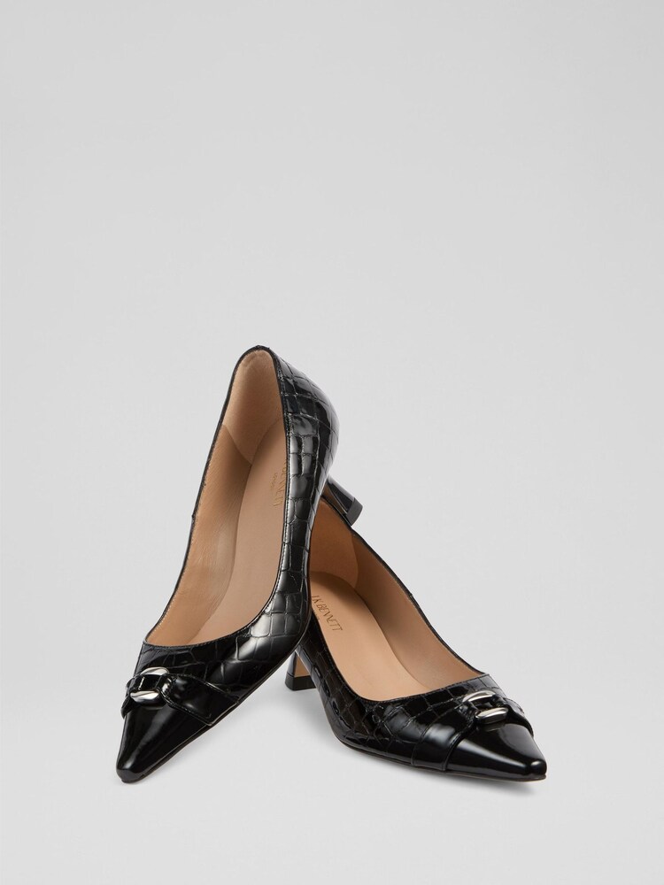 LK Bennett Black Oloid Croc Leather Closed Courts - Image 2 of 3 LK Bennett Black Oloid Croc Leather Closed Courts - Image 2 of 3
