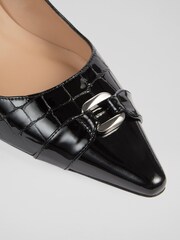 LK Bennett Black Oloid Croc Leather Closed Courts - Image 3 of 3