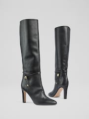 LK Bennett Black Loretta Plain Leather Knee Boots - Image 3 of 4
