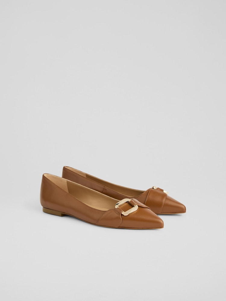 LK Bennett Brown Oloid Plain Leather Pointed Flats - Image 2 of 4 LK Bennett Brown Oloid Plain Leather Pointed Flats - Image 2 of 4