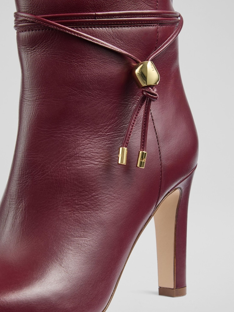 LK Bennett Red Oloid Plain Leather Knee Boots - Image 4 of 4 LK Bennett Red Oloid Plain Leather Knee Boots - Image 4 of 4