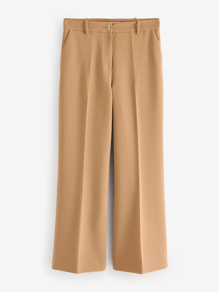 LK Bennett Brown Petite Julia Plain Polyester Relaxed Wide Trousers - Image 1 of 5