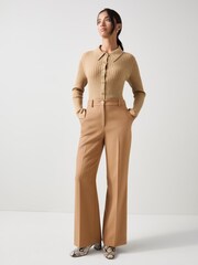 LK Bennett Brown Petite Julia Plain Polyester Relaxed Wide Trousers - Image 2 of 5