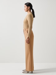 LK Bennett Brown Petite Julia Plain Polyester Relaxed Wide Trousers - Image 4 of 5