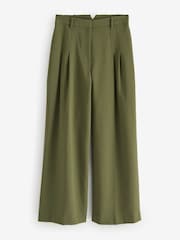 LK Bennett Green Petite Petra Plain Polyester Pleat Front Notch Back Trousers - Image 1 of 4