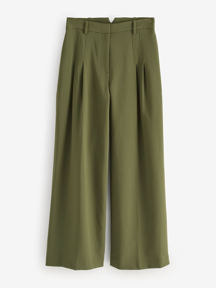 LK Bennett Green Petite Petra Plain Polyester Pleat Front Notch Back Trousers - Image 1 of 4