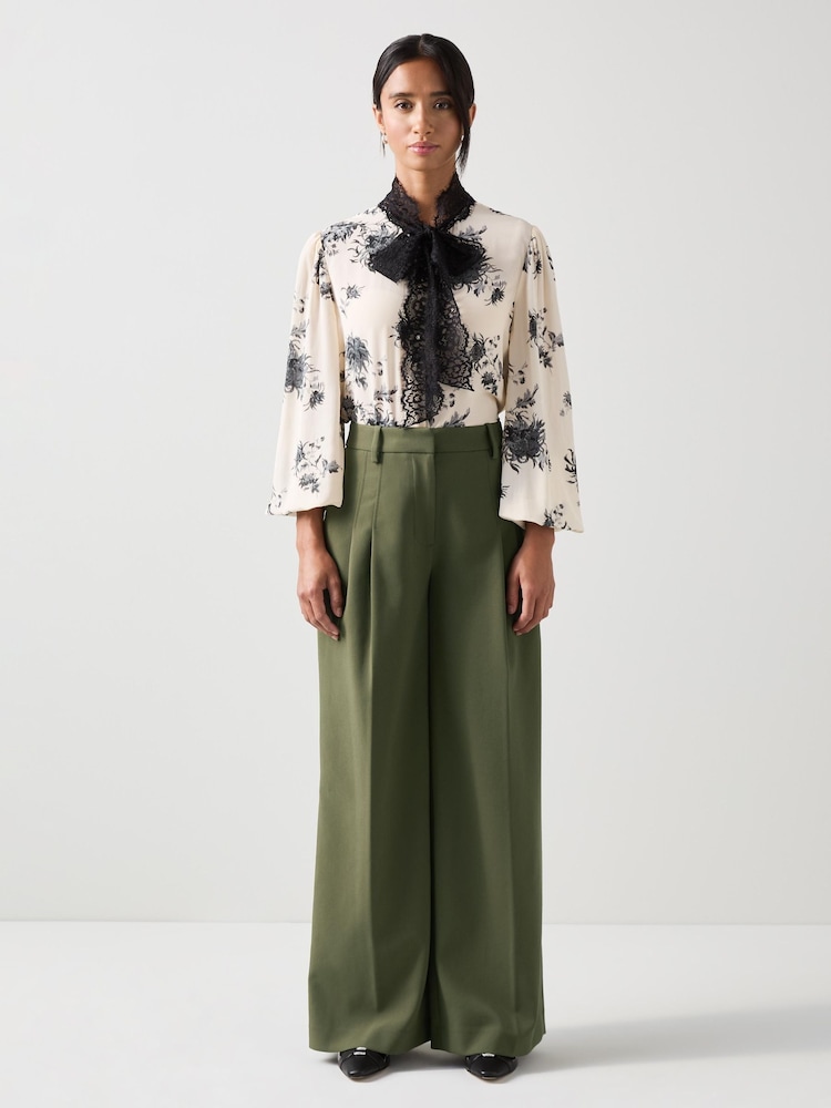 LK Bennett Green Petite Petra Plain Polyester Pleat Front Notch Back Trousers - Image 2 of 4