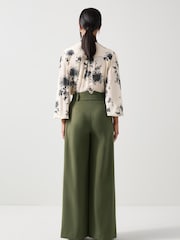 LK Bennett Green Petite Petra Plain Polyester Pleat Front Notch Back Trousers - Image 3 of 4
