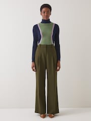 LK Bennett Green Petra Plain Polyester Pleat Front Notch Back Trousers - Image 1 of 4