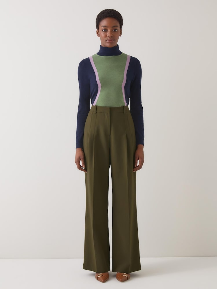 LK Bennett Green Petra Plain Polyester Pleat Front Notch Back Trousers - Image 1 of 4 LK Bennett Green Petra Plain Polyester Pleat Front Notch Back Trousers - Image 1 of 4