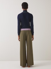 LK Bennett Green Petra Plain Polyester Pleat Front Notch Back Trousers - Image 2 of 4