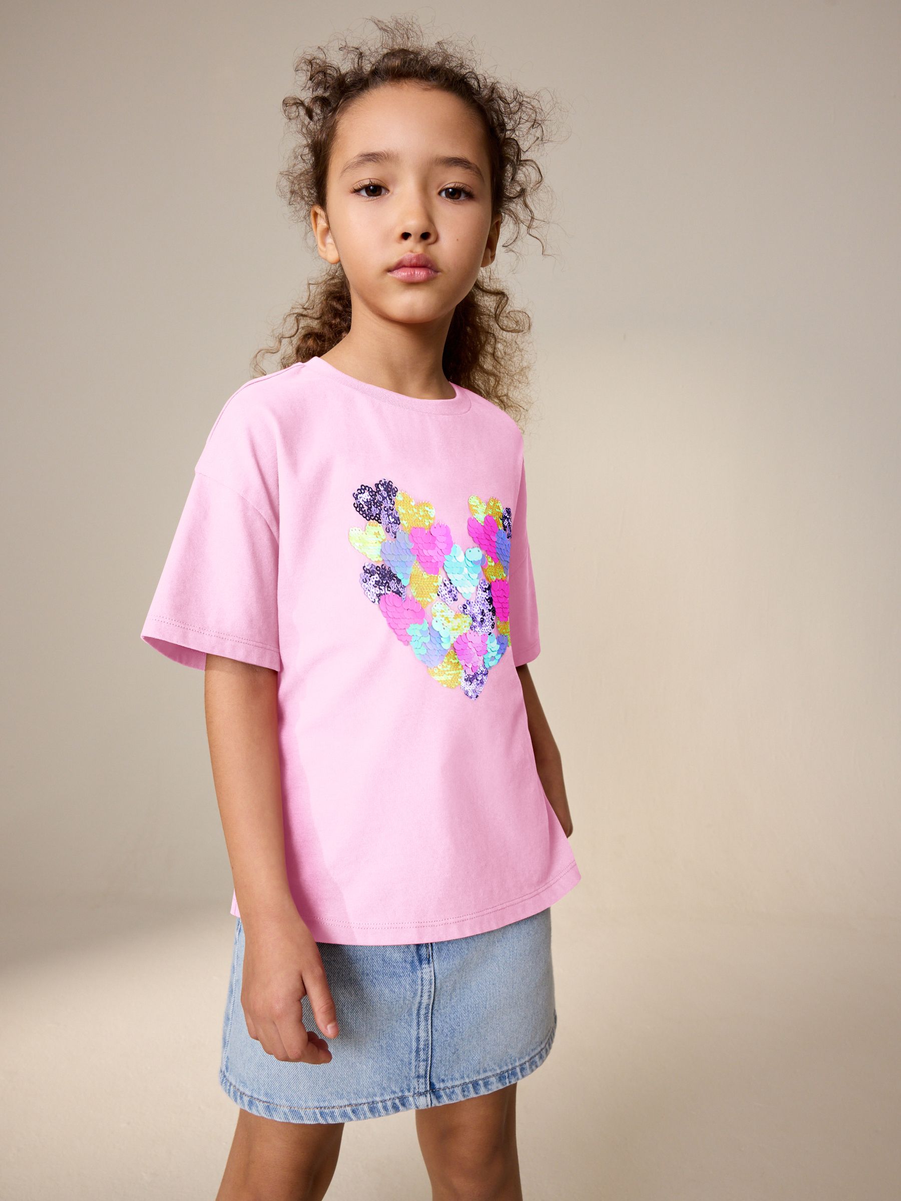 Buy Pink Sequin Heart T-Shirt (3-16yrs) from Next Japan