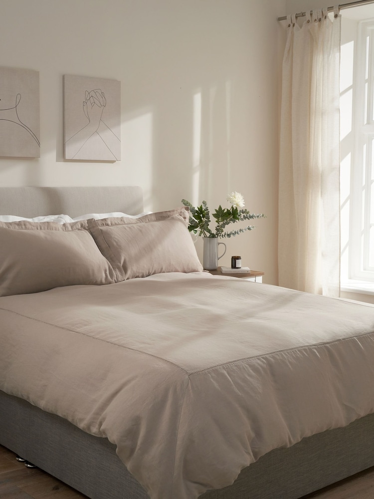 Truly Mushroom Ladder Detail Linen Duvet Cover - Image 1 of 4