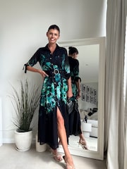 Style Cheat Green Daphne Belted Shirt Dress - Image 1 of 4