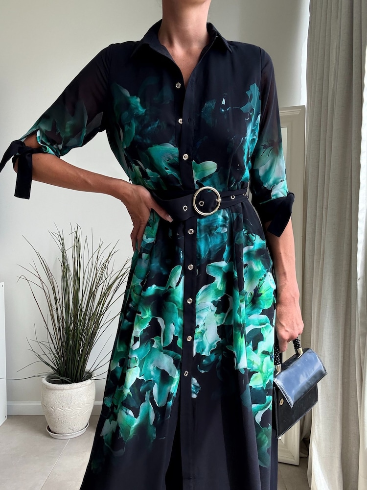 Style Cheat Green Daphne Belted Shirt Dress - Image 4 of 4