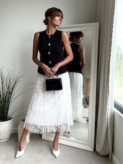 Style Cheat Black Waistcoat Pleated Midi Dress - Image 1 of 4