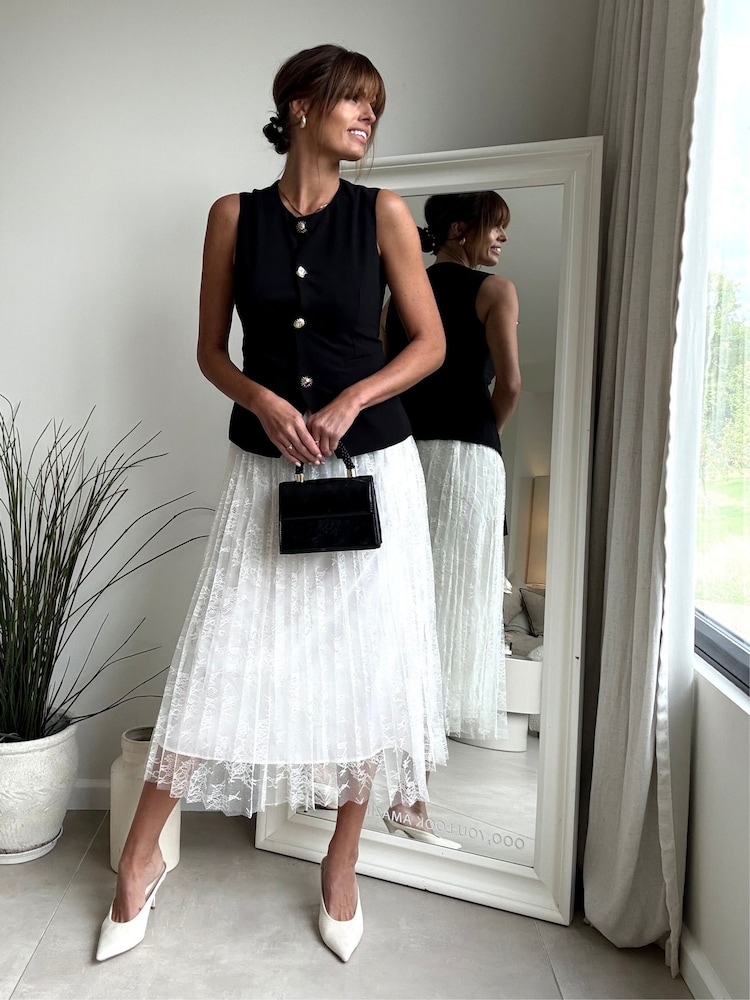 Style Cheat Black Waistcoat Pleated Midi Dress - Image 1 of 4
