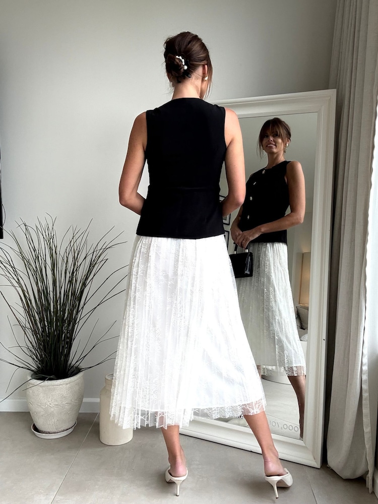 Style Cheat Black Waistcoat Pleated Midi Dress - Image 2 of 4