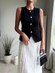 Style Cheat Black Waistcoat Pleated Midi Dress - Image 4 of 4