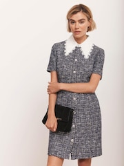 Mint Velvet Blue Mini Sequin Boucle Dress - Image 3 of 8